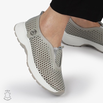 PANTOFI CASUAL dama din Piele naturala Perforata TIP SLIP-ON CRL1415 GRI - Img 3