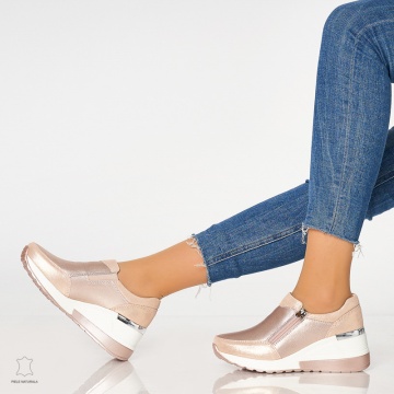 Pantofi Casual Dama Piele Naturala CRL0072 AURIU - Img 3