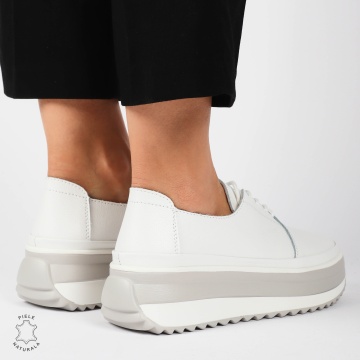 PANTOFI CASUAL Dama Piele Naturala CU SIRET CRL1439 ALB - Img 2