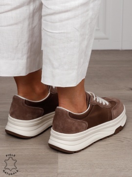 Pantofi Casual damă piele naturala intoarsa cu textil CRL1578 KHAKI - Img 3