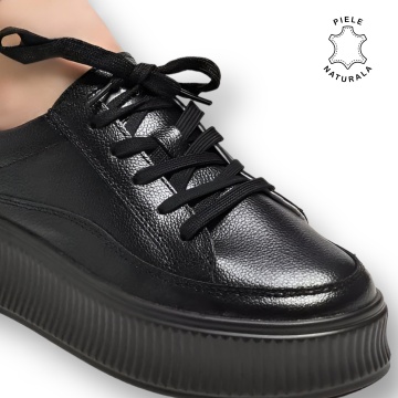 Pantofi casual dama piele naturala talpa plata CRL0870 Negru - Img 3