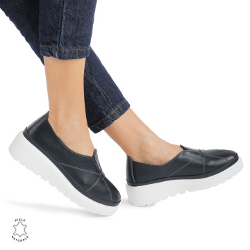 Pantofi Casual de dama din Piele Naturala CRL0918 BLEUMARIN - Img 2