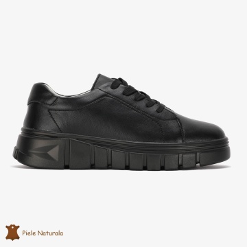 Pantofi Casual de dama din Piele naturala cu talpa groasa CRL0491 NEGRU - Img 2
