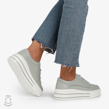 Pantofi Casual de dama din Piele Naturala cu talpa inalta si Dungi CRL1203 Barilla - Img 3