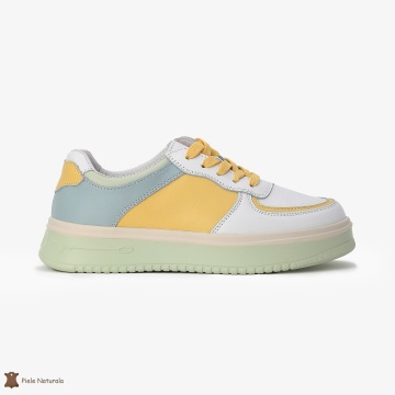 Pantofi Casual de dama din Piele naturala Multicolor cu design special CRL0519 ALB CU GALBEN - Img 2