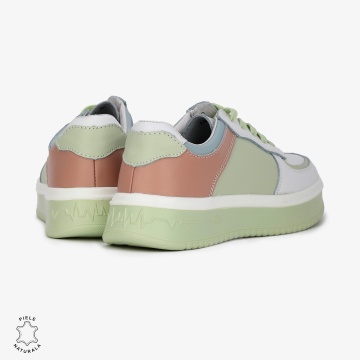 Pantofi Casual de dama din Piele naturala Multicolor cu design special CRL0519 ALB CU VERDE - Img 3