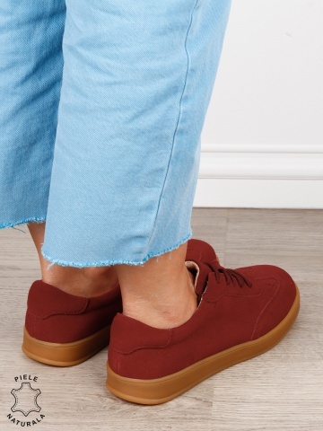 Pantofi casual din piele naturală întoarsă cu design clasic și talpă confortabilă CRL1808 BORDO - Img 3
