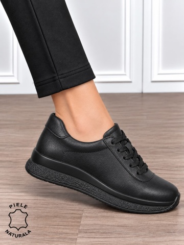 Pantofi casual din piele naturală pentru damă cu design versatil CRL1909 NEGRU - Img 2