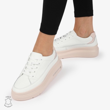 Pantofi CASUAL PIELE NATURALA CRL1271 Alb cu Roz - Img 2