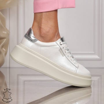 Pantofi CASUAL PIELE NATURALA CU SIRET CRL1449 ALB - Img 2
