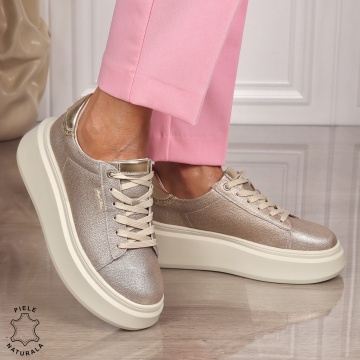 Pantofi CASUAL PIELE NATURALA CU SIRET CRL1449 AURIU - Img 3