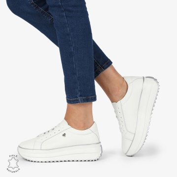 Pantofi CASUAL PIELE NATURALA cu talpa inalta CRL1275 Alb
