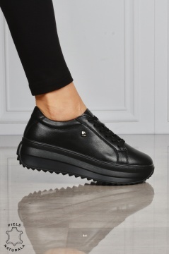 Pantofi CASUAL PIELE NATURALA cu talpa inalta CRL1275 NEGRU - Img 2