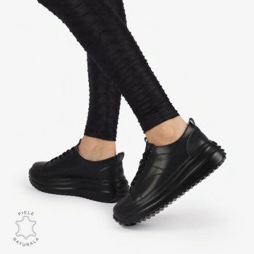 Pantofi casual piele naturala cu talpa inalta CRL1307 NEGRU - Img 2