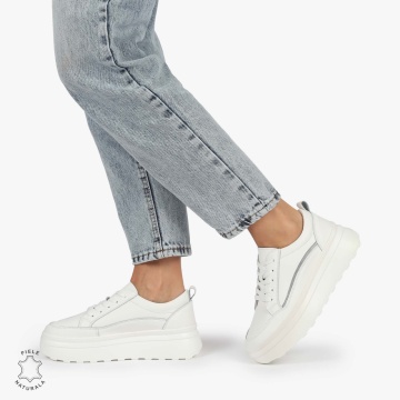 Pantofi CASUAL PIELE NATURALA dunga decorativa cu talpa inalta CRL1261 White - Img 3
