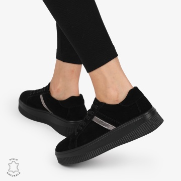Pantofi CASUAL PIELE NATURALA Intoarsa cu linii decorative CRL1270 Negru - Img 3