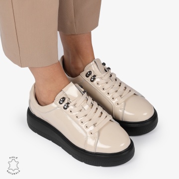 Pantofi CASUAL PIELE NATURALA LACUITA CRL1294 BEJ - Img 2