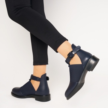 Pantofi cu toc de dama din piele Ecologica CRL0164 Navy - Img 4
