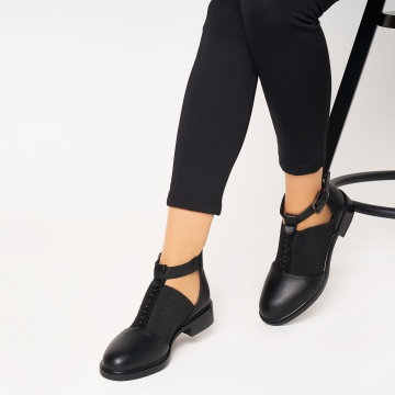 Pantofi cu toc de dama din piele Ecologica CRL0164 NEGRU - Img 2
