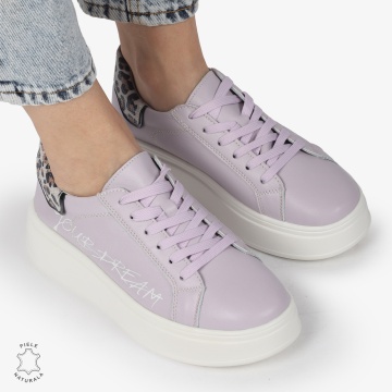 Pantofi DAMA CASUAL din piele naturală CU DETALIU SCRIS CRL1379 MOV - Img 3
