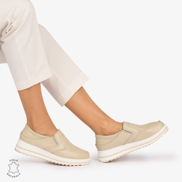 Pantofi dama casual piele naturala, Slip-On CRL878 BEJ - Img 3