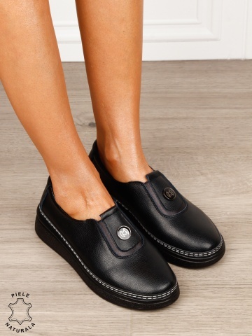 Pantofi damă din piele naturală cu finisaj clasic CRL1844 NEGRU - Img 2