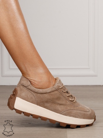 Pantofi damă din piele naturală Intoarsa cu șiret model versatil CRL1852 khaki - Img 2
