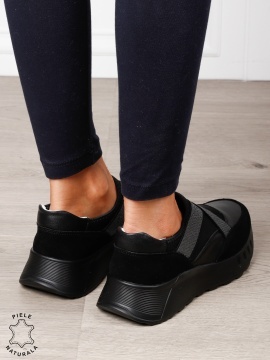 Pantofi dama din Piele Naturala slip-on cu elastic CRL1545 NEGRU - Img 3