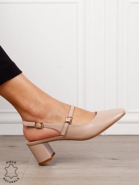 Pantofi dama eleganti cu toc gros si inchidere dubla CRL1608 BEJ - Img 2