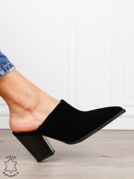 Pantofi dama eleganti cu toc gros si varf ascutit din piele naturala intoarsa CRL1609 Negru - Img 2