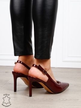 Pantofi dama eleganti din piele naturala cu toc subtire clasic CRL1635 BORDO - Img 4