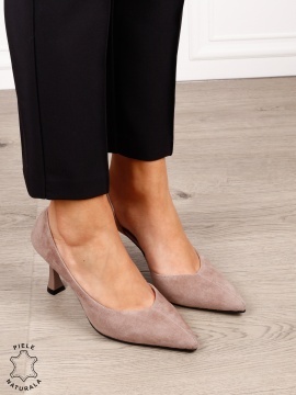 Pantofi dama eleganti din piele naturala Intoarsa cu toc Special CRL1623 KHAKI - Img 2