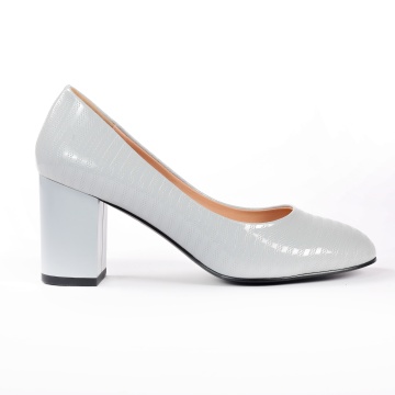 Pantofi Eleganți dama din Piele Ecologică Lăcuită CRL0132 Gri - Img 2
