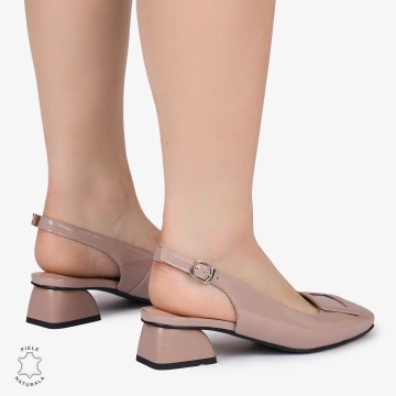 PANTOFI ELEGANTI dama din Piele Naturala CU TOC MIC SI DETALIU PATRAT CRL0986 ROZ - Img 3