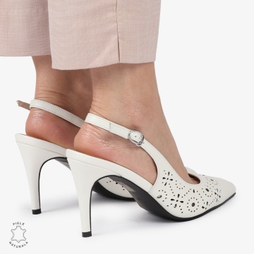 PANTOFI ELEGANTI dama din Piele Naturala CU TOC SUBTIRE SI INALT CRL1399 ALB - Img 3