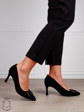 Pantofi Eleganti dama din piele naturala intoarsa cu catarama CRL1576 NEGRU - Img 2