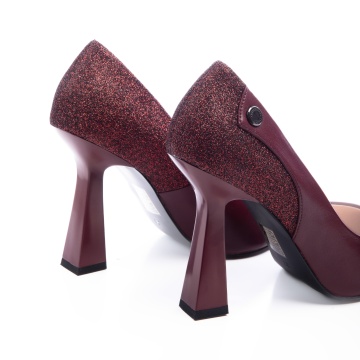 Pantofi Eleganti din Piele Ecologica cu toc special si Sclipici CRL0724 bordo - Img 3
