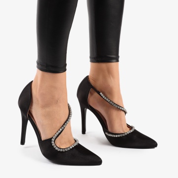 PANTOFI ELEGANTI DIN SATIN CU STRASURI SI MODEL CRL0800 - Img 4
