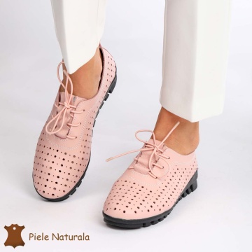 Pantofi Perforati dama din Piele Naturala cu mici perforatii CRL0188 ROZ - Img 2