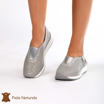 Pantofi Perforati Dama Piele naturală CRL0098 GRI - Img 2