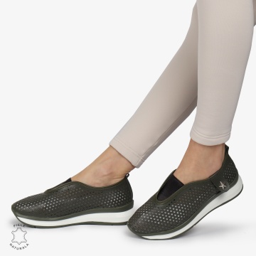 Pantofi Perforati Dama Piele naturală CRL0098 VERDE INCHIS - Img 4