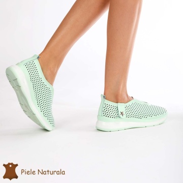 Pantofi Perforati Dama Piele naturală CRL0098 VERDE - Img 3