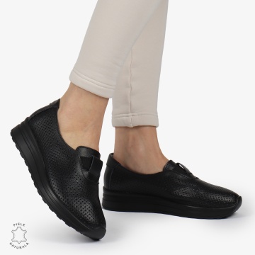Pantofi Perforati Dama Piele naturală CRL0104 NEGRU - Img 1