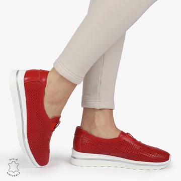 Pantofi Perforati Dama Piele naturală CRL0104 ROSU - Img 4