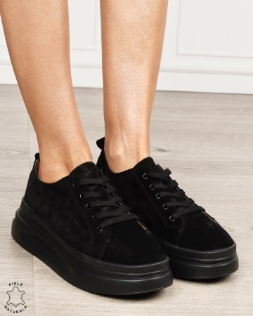 Pantofi sport damă din piele naturală Intoarsa CRL1865 NEGRU - Img 2