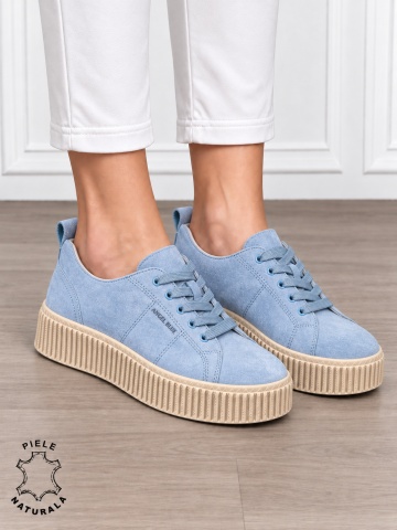 Pantofi sport damă din piele naturală intoarsa stil clasic CRL1868 ALBASTRU