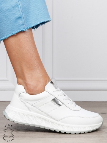 Pantofi sport din piele naturală pentru confort și stil CRL1813 ALB