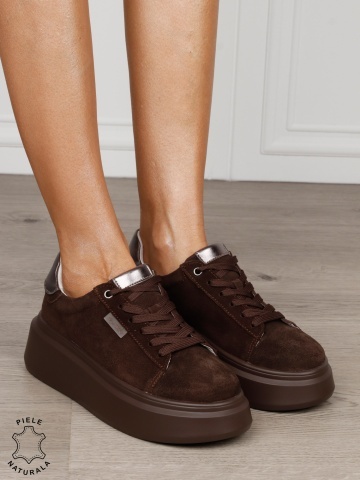 Pantofii casual din piele naturala robusti CRL1451 CAFENIIU - Img 2