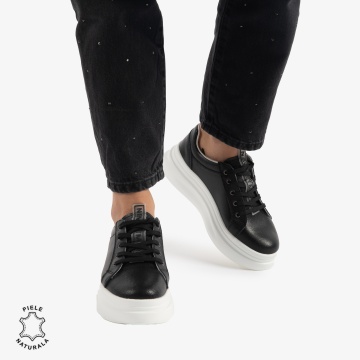 Pantofii casual piele naturala CRL0763 NEGRU - Img 2