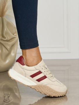 Pantofii casual piele naturala cu siret si dungi laterale CRL1459 BEJ - Img 2